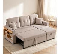 Luckdect Sofá Convertible, Sofá Cama 3 Plazas con Silla Reversible, Portavasos y Estantería, Sofá esquinero Modular con Almacenamiento, Sofá Cama L en Corduroy con Cama Gigogne, para el Salón