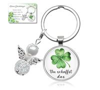 Luckeey Amuleto de la suerte llavero trébol con texto en alemán "Du Schaffst Das Geschenk Glücksbringer Prüfung, Mutmacher Geschenk Viel Glück Geschenke Aufmuntertung, kleine Geschenke für Frauen
