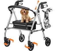 Luckfaith Andador Rollator con Asiento y Almacenamiento - Andador de 4 Ruedas Ligero y Plegable con Marco para Personas Mayores y con Discapacidad, Uso Interior y Exterior, Gris