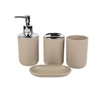 LUCKGONI Juego de 4 organizadores de baño para cepillo de dientes, bandeja dispensadora de jabón, moderno, color blanco, accesorios de baño para encimera