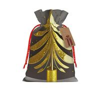 Luckily&Day Bolsa de lona reutilizable con estampado de árbol de Navidad dorado con cordón para bodas, fiestas, cumpleaños, 1 pieza pequeña