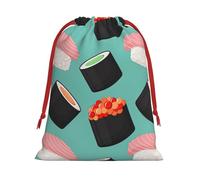 Luckily&Day Bolsa de regalo de terciopelo suave con estampado de comida de sushi, con cordón, para mujer, Navidad, 1 paquete