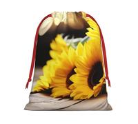 Luckily&Day Bolsa de regalo multiusos con estampado de girasol sobre tablones de madera, terciopelo súper suave, bolsa de regalo personalizada para almacenamiento, pequeña, 1 paquete