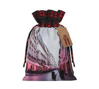 Luckily&Day Bolsa de regalo romántica con cordón de Navidad con estampado de París para fiesta, cumpleaños, divertida bolsa de lona reutilizable, 1 pieza