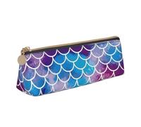 Luckily&Day Bolsa triangular personalizada con estampado de escamas de pez sirena, elegante organizador de cosméticos de cuero, bolsa compacta con cremallera, Blanco, Talla única, Elegante
