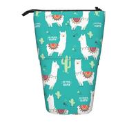 Luckily&Day Bonita bolsa retráctil vertical con estampado de llama blanca y cactus, bolsa de pie, bolsa telescópica única para maquillaje de oficina, Negro, One Size, Telescópico