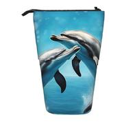 Luckily&Day Dolphins in Love - Bolsa retráctil vertical con estampado de delfines en el amor, bolsa telescópica única para maquillaje de oficina, Negro, One Size, Telescópico