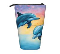 Luckily&Day Dolphins in Love - Bolsa retráctil vertical con estampado de delfines en el amor, bolsa telescópica única para maquillaje de oficina, Negro, One Size, Telescópico