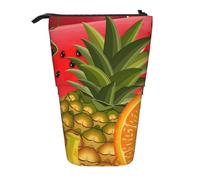 Luckily&Day Fresh Fruits - Bolsa retráctil vertical con estampado de piñas, bolsa de pie, bolsa telescópica única para maquillaje de oficina, Negro, One Size, Telescópico