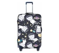 Luckily&Day Fun Cat Astronaut Print Travel Luggage Cover (para 18-32 pulgadas) Funda protectora elástica para maleta, Blanco, Large