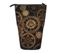 Luckily&Day Gears Clock - Bolsa retráctil vertical con diseño de reloj de bronce, bolsa telescópica única para maquillaje de oficina, Negro, One Size, Telescópico