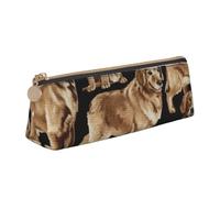 Luckily&Day Golden Retrievers - Bolsa triangular personalizada de cuero con cremallera, organizador de cosméticos compacto, color blanco, talla única, elegante, Blanco, One Size, Elegante