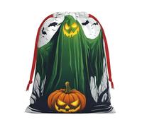 Luckily&Day Green Ghost - Bolsa de regalo de terror de Halloween personalizada con cordón, terciopelo súper suave, bolsa de regalo multiusos, 1 paquete