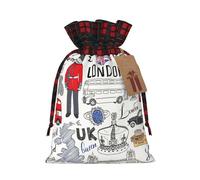 Luckily&Day I Love London - Bolsa de regalo de Navidad con cordón para fiestas, festivales, divertida bolsa de lona reutilizable, 1 pieza, mediana
