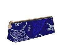 Luckily&Day Manta Ray and Fish Print - Bolsa triangular personalizada de cuero elegante organizador de cosméticos con cremallera, Blanco, One Size, Elegante