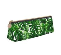 Luckily&Day Monstera Deliciosa - Estuche triangular personalizado con estampado de palmera de plátano, elegante organizador de cosméticos de cuero, bolsa compacta con cremallera, Blanco, One Size,