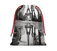 Luckily&Day Rainy Street in Paris - Bolsa de regalo multiusos con cordón, terciopelo súper suave, bolsa de regalo personalizada para almacenamiento, grande, 1 paquete