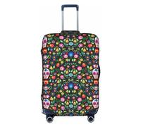 Luckily&Day Sugar Horror - Funda protectora elástica para maleta, diseño de calavera y flores (para 18 a 32 pulgadas), Blanco, Medium