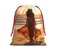 Luckily&Day Sunset on The Beach - Bolsa de regalo multiusos con cordón, terciopelo súper suave, bolsa de regalo personalizada para almacenamiento, grande, 1 paquete