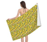 Luckily&Day Toalla de playa de microfibra con estampado de limón amarillo y abeja, diseño grande, 32 x 52 pulgadas, toallas de baño suaves para mujeres y hombres