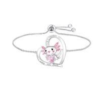 Luckimoli Bonita pulsera de ajolote para niñas, brazalete de corazón de cristal, ajustable, regalo de cumpleaños, Navidad, para mujeres, mamá, esposa, niñas, Adjustable, Metal, Cristales de circonita