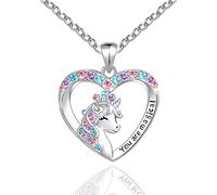 Luckimoli You are Magical - Collar con colgante de corazón de cristal para niñas, regalo de joyería para niñas, hija, nieta, sobrina, cumpleaños, 0.79 inches (pendant), Plata esterlina, Circonia