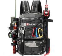 Luckits Mochila de Pesca, Bolsa de Pesca Mochila para Aparejos de Pesca con Soporte para caña Bolsas Almacenamiento Aparejos Impermeables Bolsa para Pesca Senderismo Caza Camping Deporte al Aire libr