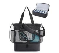 LUCKIUP Bolsa de Playa Mujer, Bolsa Termica Playa con Cremallera, Nylon Impermeable para Playa, Viajes, Daily Pool Gym, Lightweight Shopping Grocery Bag(Negro)