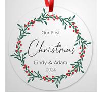 Luckluccy Adorno personalizado para la primera Navidad de 2025, adorno de primera Navidad juntos con nombre y fecha, decoración de árbol de recuerdo (P 071)