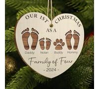 Luckluccy Primera Navidad como familia de 4, nuestra primera Navidad como familia de 4, adorno de Navidad con huellas personalizadas 2025, nueva idea de regalo para padres