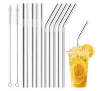 LUCKNIGHT 20 Piezas Pajitas Metal, Pajitas de Acero Inoxidable, Cañitas Reutilizables, con 2 Cepillos de Limpieza para Té, Granizados, Cócteles, Café, Zumos Metales Duraderos (10 Rectas + 10 Curvas)