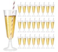 LUCKNIGHT 25 Vasos Plastico, 160 ml/5.6 oz Elegantes Copas de Vino de Plástico Duro Transparente, Flautas de Champagne, Copas Plastico Reutilizable Para Cumpleaños, Bodas, Navidad, Barbacoas, Fiestas