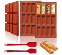 LUCKNIGHT 3 Piezas Molde Rectangular de Silicone Con 12 Cavidades Para Cereales, Barra de Cereal, Turrón, Barritas Energeticas, Tableta de Chocolate y Jabones