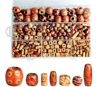 LUCKNIGHT 500 Piezas Cuentas de Madera, Bolas de Madera para Manualidades, Cuentas de Maderas Macramé Set, Adecuado para la Elaboración Artesanal de Accesorios el Cabello, Pulseras y Joyas Decorativas
