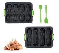 LUCKNIGHT Molde De Silicona Para Baguette, Baguette Bandeja para Hornear, Perforada Francés Pan, Bandeja Baguette, Molde Antiadherente con Cepillo, 4, 8 Cavidades, 34 x 24 x 2.5 cm, 2 Piezas