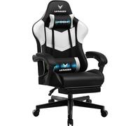 LUCKRACER Silla de Gaming con reposapiés, Silla de Oficina ergonómica con cojín Lumbar Ajustable, cojín para Videojuegos, Altura Regulable, Capacidad de Carga de 150 kg, Color Blanco