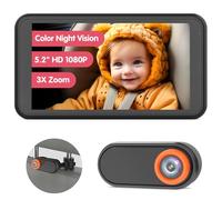 LUCKVIEW Cámara de coche para bebé, 5.2 pulgadas, 1080P, cámara de coche para bebé con visión nocturna a todo color, rotación de 360°, cámara ajustable para bebé con cable, visión cristalina para