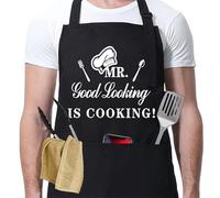 Luckwaii Delantal para barbacoa para hombre, regalo personal, para barbacoa, delantal de cocina, regalo de cumpleaños para hombre, con 3 bolsillos delanteros, delantal de cocina Aprons for Men, MR