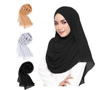 Luckwaii Hijab Musulmana Mujer, 3 Piezas Chifón Ligero y Fluido Moderno Pañuelo Musulmán Islámico para la Cabeza, Gasa Suave y Sedosa Hijab Fular 175 x 70 cm Turbantes para Mujer