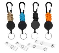 Luckwaii Llavero Extensible Retractil, 4 Cordón Extensible JoJo con Cuerda de Acero Extensible de 65cm, Mosquetón Llaveros Extensibles Retráctil para Soporte Tarjeta ID (Negro, Beige, Azul, Naranja)