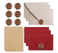 Luckwaii Papel de Carta Vintage Con Sobre - Juego de 10 A5 Con 6 Sobres de Lino y Sello de Cera - Elegante Para Invitaciones de Boda y Tarjetas