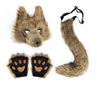 Luckxing Juego de Disfraz de Lobo,Accesorios de Falso Lobo para Disfrazarse | Traje de Animal para Mujer para Fiesta Carnaval Navidad Juego de Roles y Actuación en Escenario | Para De Roles