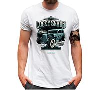 Lucky 7 - Camiseta para hombre | Classic Auto Oldschool Hot Rod Car Tuning Garage | S - 4XL, Blanco, XXL
