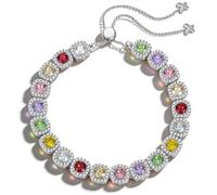 Lucky 7 - Pulsera de tenis chapada en oro de 14 quilates hecha a mano para mujer, 7 colores de auténticos cristales Swarovski y joyería deslizante ajustable, regalo significativo para cumpleaños