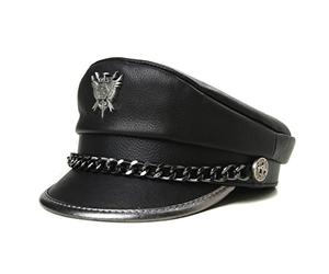 Lucky angel Sombrero de Cuero Genuino para Hombre de Invierno, Insignia Plana para Hombre, Locomotora, Gorras Militares Retro, Cadena cortical Punk para Estudiantes