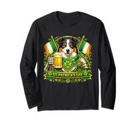 Lucky Australian Shepherd St Patrick’s Day Beer Shamrock Manga Larga