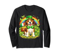 Lucky Beagle St Patrick’s Day Rainbow Shamrock Dog Lover Manga Larga