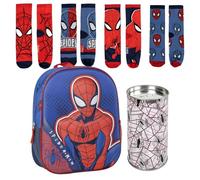 MOCHILA INFANTIL 3D SPIDERMAN + Pack de 4 Calcetines infantiles diseño Spiderman Talla 31-34