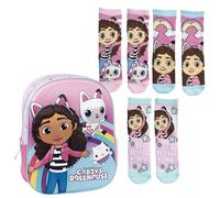 Mochila Infantil de Gabby´s Dollhouse Rosa 25x31x10 cm, Detalles en 3D + Pack de 3 Calcetines infantiles Gabby's Dollhouse Talla 27-30