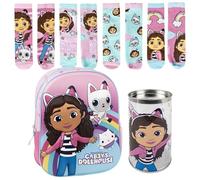 Lucky Boxer Mochila Infantil de Gabby´s Dollhouse Rosa 25x31x10 cm, Detalles en 3D + Pack de 4 Calcetines infantiles Gabby's Dollhouse Talla 23-26